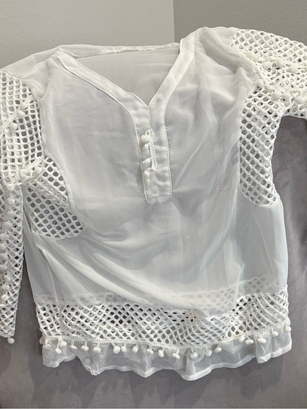 White Crochet-Trim Women’s Blouse
